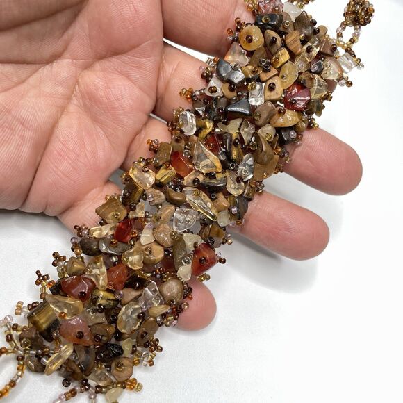 Statement Wide Quartz Gemstone Seed Bead Woven Bracelet Boho Statement Fashion - Picture 6 of 7